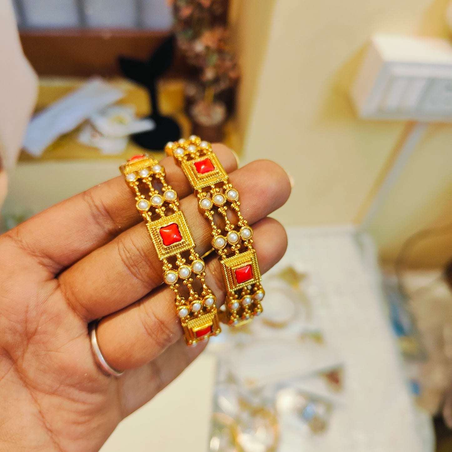 Traditional pearl pagadam bangles