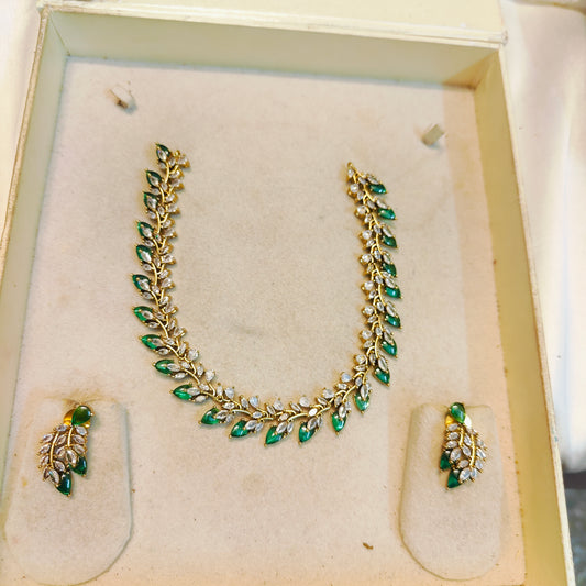 Leaf cut AD stones necklace set