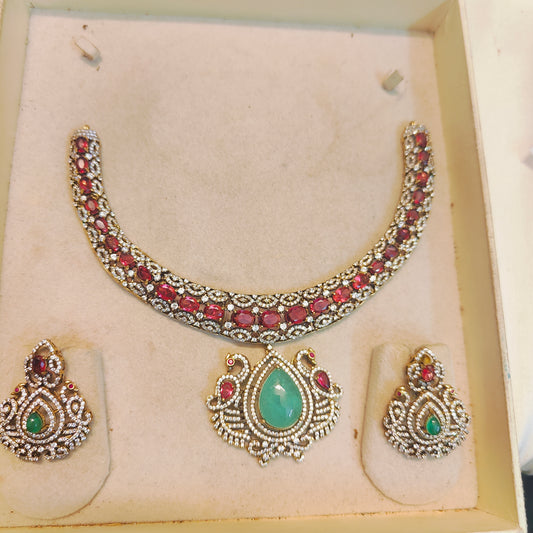 Rich ruby red Moissanite statement necklace set
