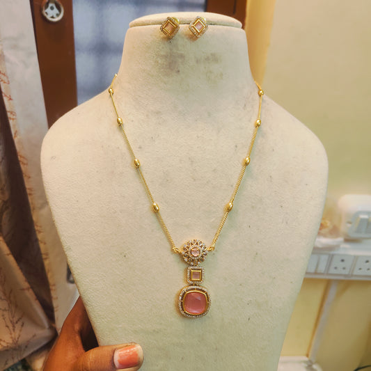 Pastel pink stones gold antique finish chain