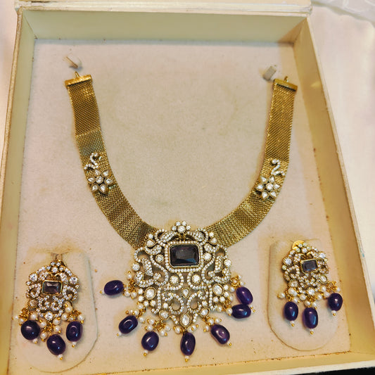 Designer navy blue mesh necklace set