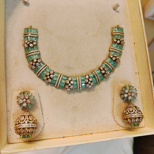 Mint green stone Moissanite kundan neckset