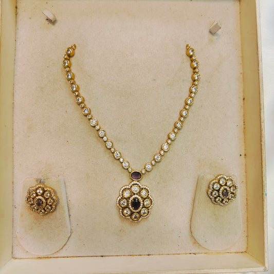 Regal purple kundan necklace set