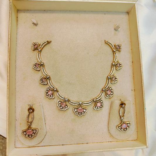 Elegant pink cz necklace set