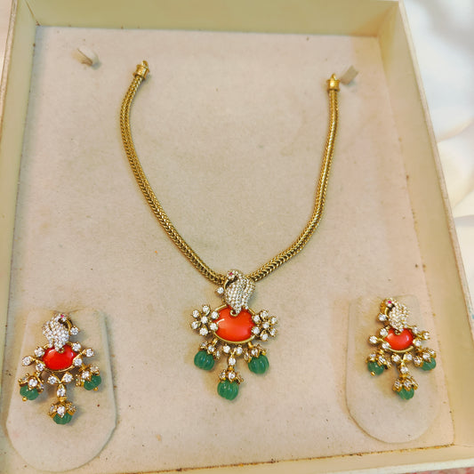 Moissanite peacock motif necklace set