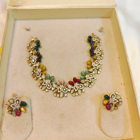Floral Victoria jadau finish neckset