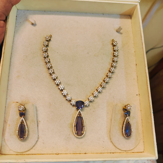 Royal blue stone diamond cut necklace set