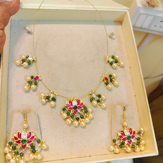 Lotus motif jadau kundan neckset