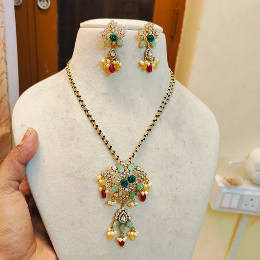 Designer pendant set with black diamond chain