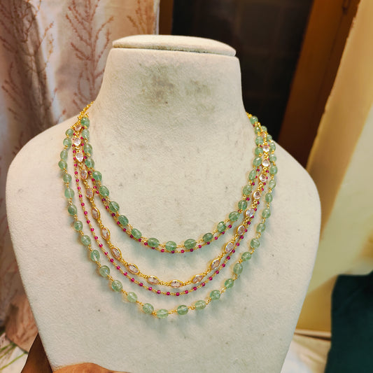 Elegant mint green strawberry beads chain with polki earrings