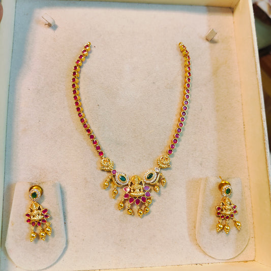 Antique lakshmi ruby necklace set