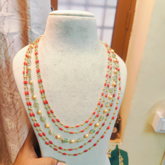 Multi strand handmade coral strawberry beads chain 22 inches