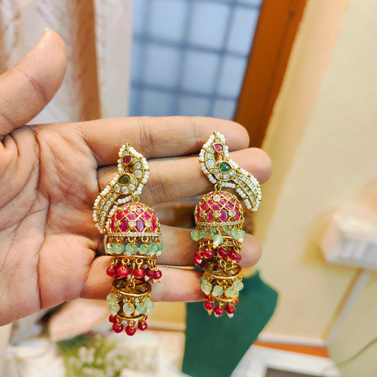 Kundan Kemp stones jhumka