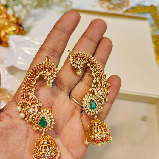 Antique cz peacock earcuff jhumka