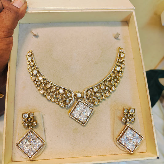 Statement kundan choker set with square cz stone
