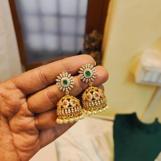 Antique cz stone jhumka
