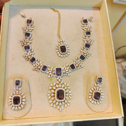 Purple Gj polish necklace set with tikka