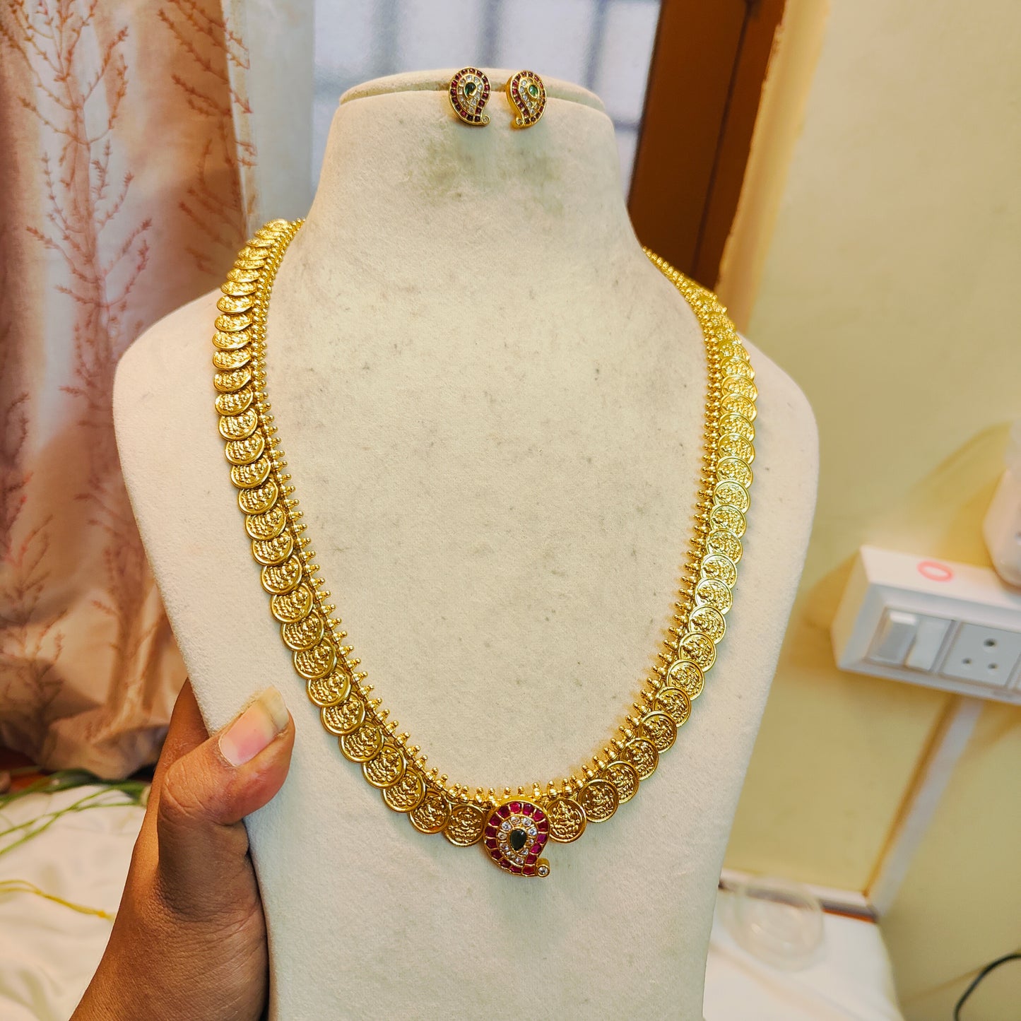 Antique lakshmi coin haram with ruby pendant