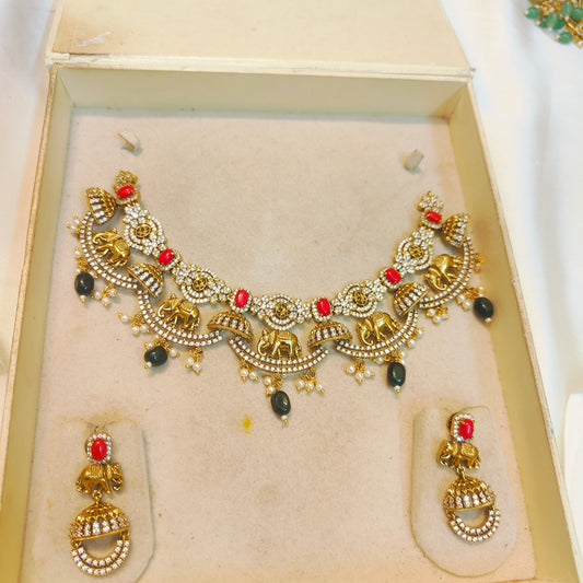 Heritage inspired elephant motif necklace set