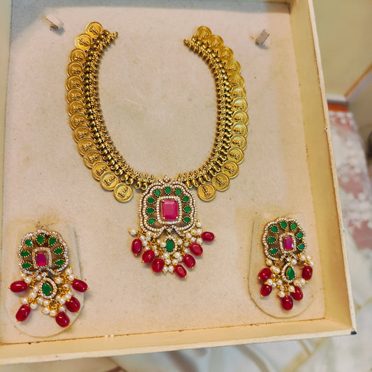 Fusion heritage lakshmi coin necklace set