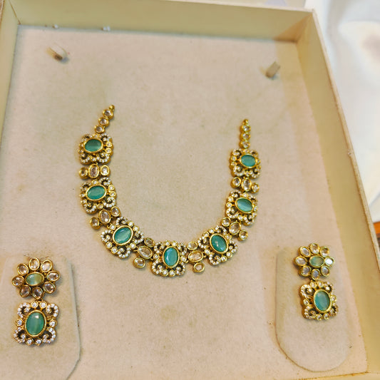 Aqua blue cz necklace set