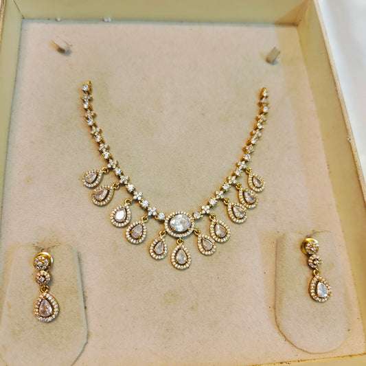 Elegant diamond drop necklace set