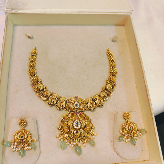 Timeless nakshi jadau necklace set with green beads