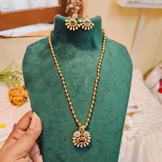 Elegant cz gold balls chain with earrings 18inches