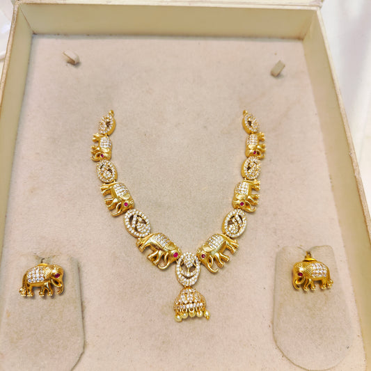 Elephant motif jadau necklace set