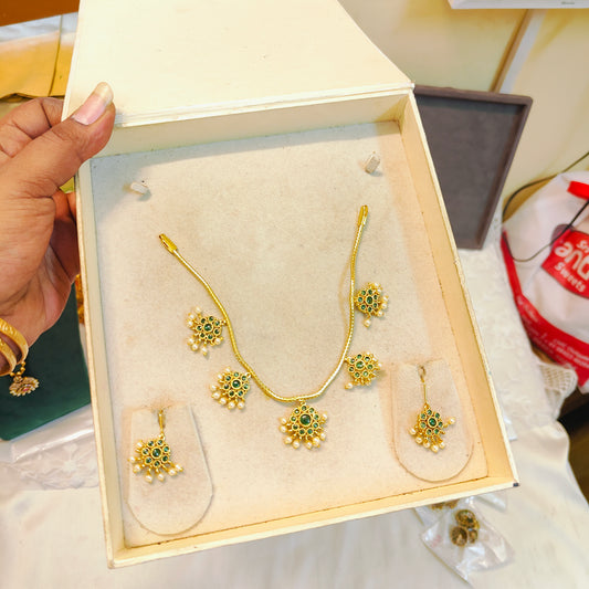 Elegant green stone floral necklace set