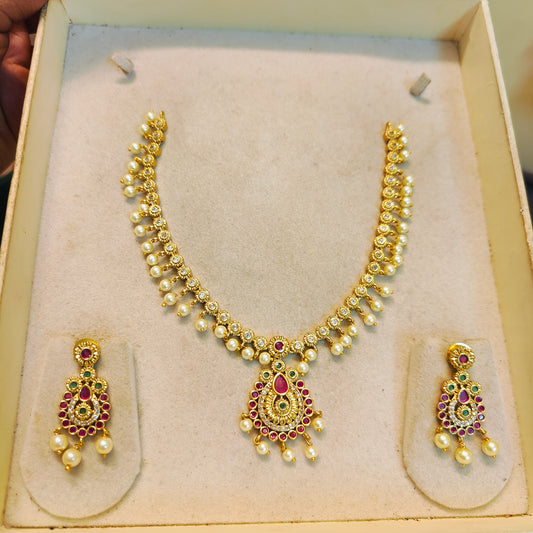 Regal pearl ruby necklace set