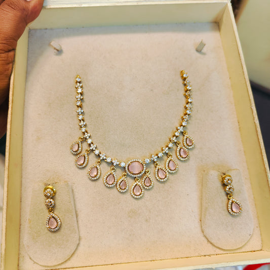 Pink teardrop necklace set
