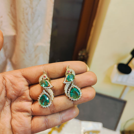 Peacock mint green sparkle earrings