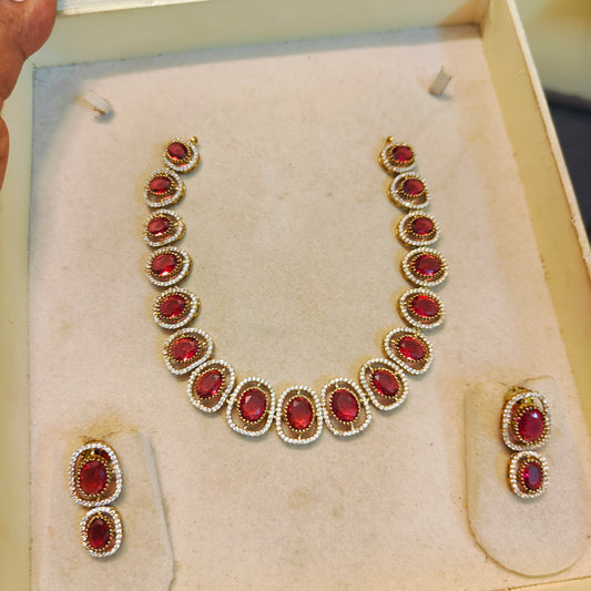 Regal Ruby oval necklace set