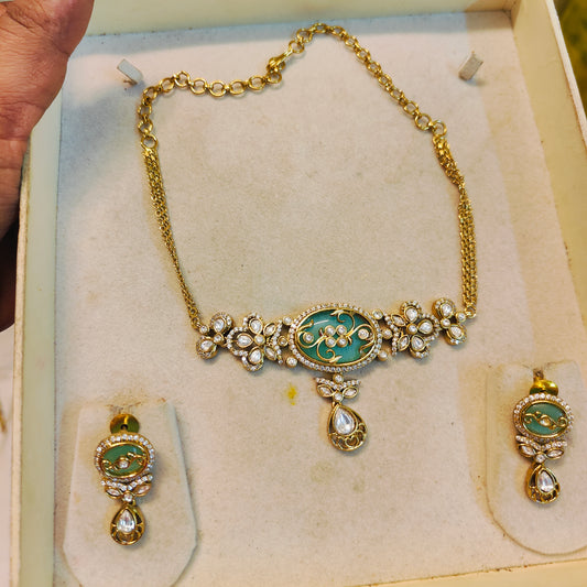 Aqua blue floral neckset