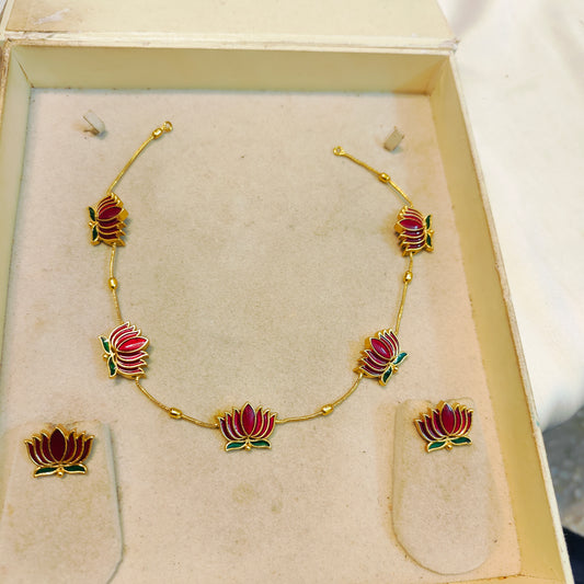 Lotus bloom jadau necklace set First quality