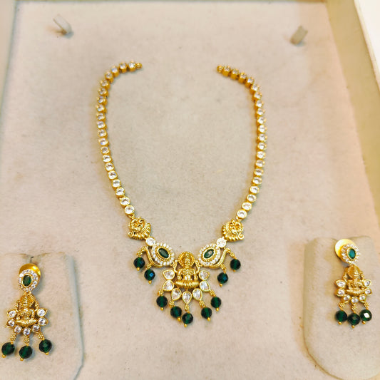 Emerald lakshmi temple necklace set