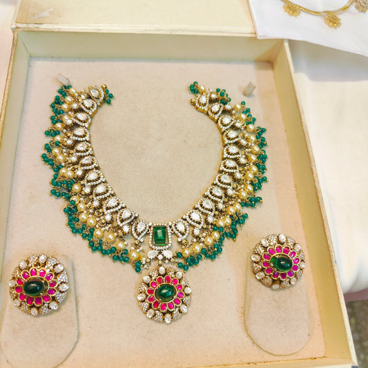 Royal kundan emerald necklace set