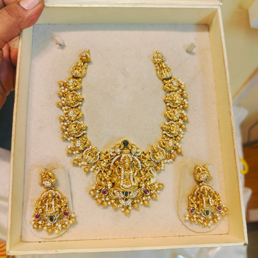 Grand lakshmi necklace set with antique finish