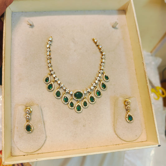 Elegant emerald teardrop cz necklace set
