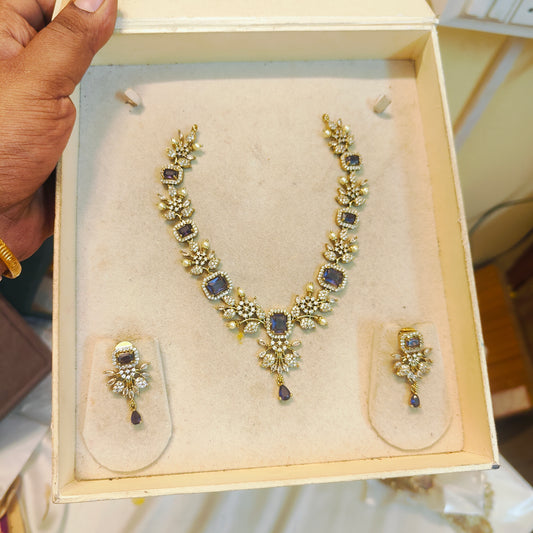 Floral cz purple necklace set