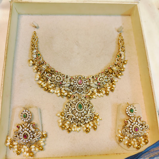 Timeless traditional antique cz jadau necklace set