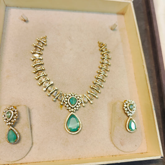 Aqua blue kundan jadau neckset