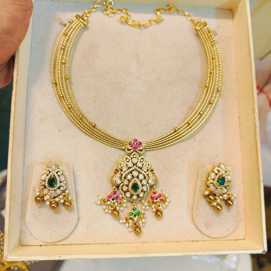 Stunning Moissanite polki necklace set