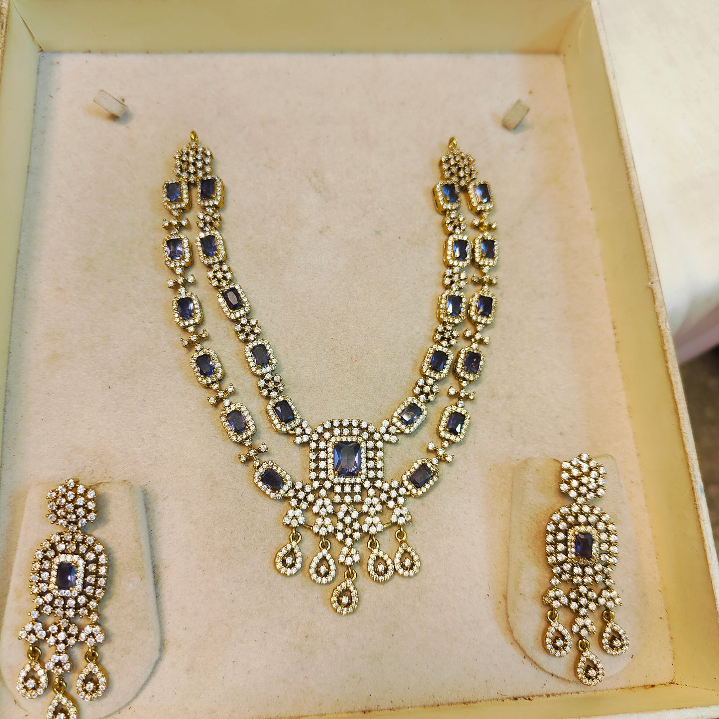 Regal blue sapphire 2layer necklace set