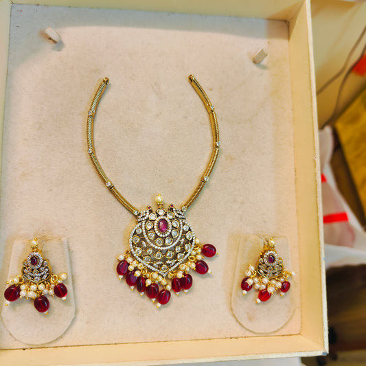 Ruby drop pendant necklace set