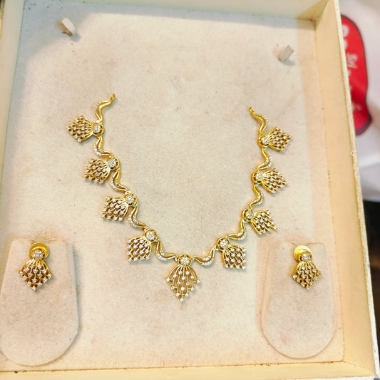 Designer cz gold plated necklace set