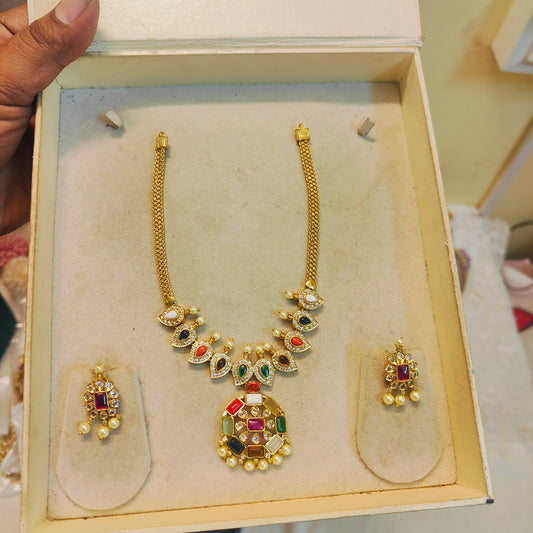 Traditional navratna jadau necklace set