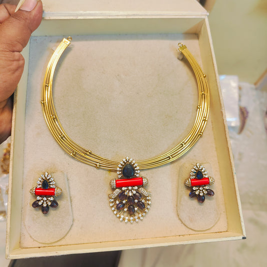 Coral sapphire cz pendant set with kanti