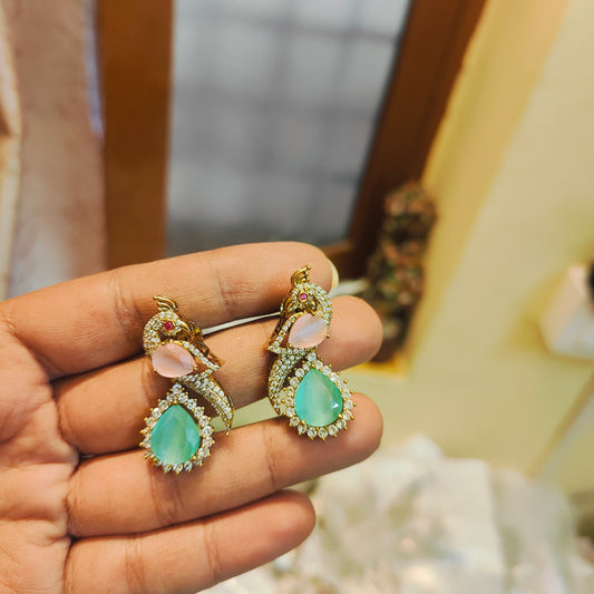 Peacock dual stone earrings